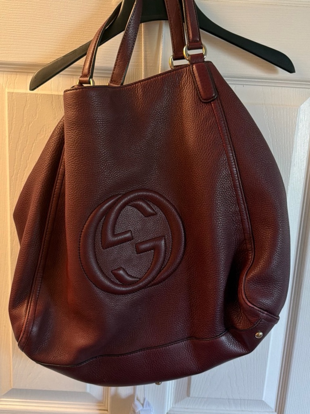 Gucci Large Pebbled Leather Shoulder Bag in Burgundy
